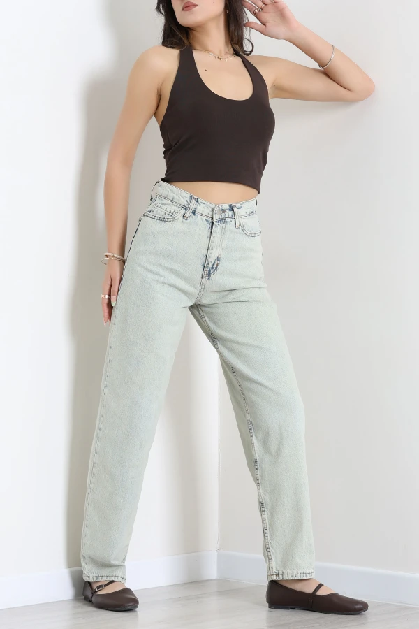 Kadın Açık Mavi Baggy Fit Yüksek Bel Kot Pantolon 4