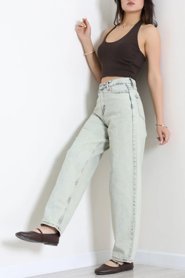 Kadın Açık Mavi Baggy Fit Yüksek Bel Kot Pantolon 7