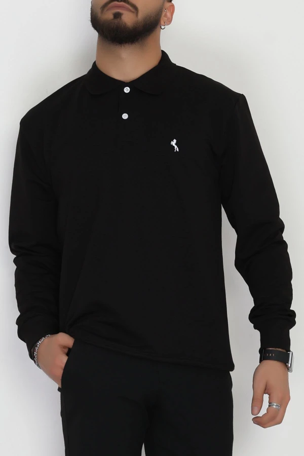 Erkek Siyah 2 İplik Likralı Polo Yaka Sweat 3