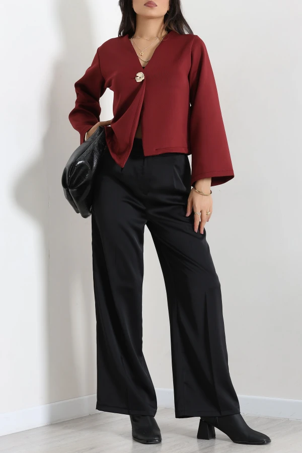 Kimono Kol Scuba Ceket Bordo 2