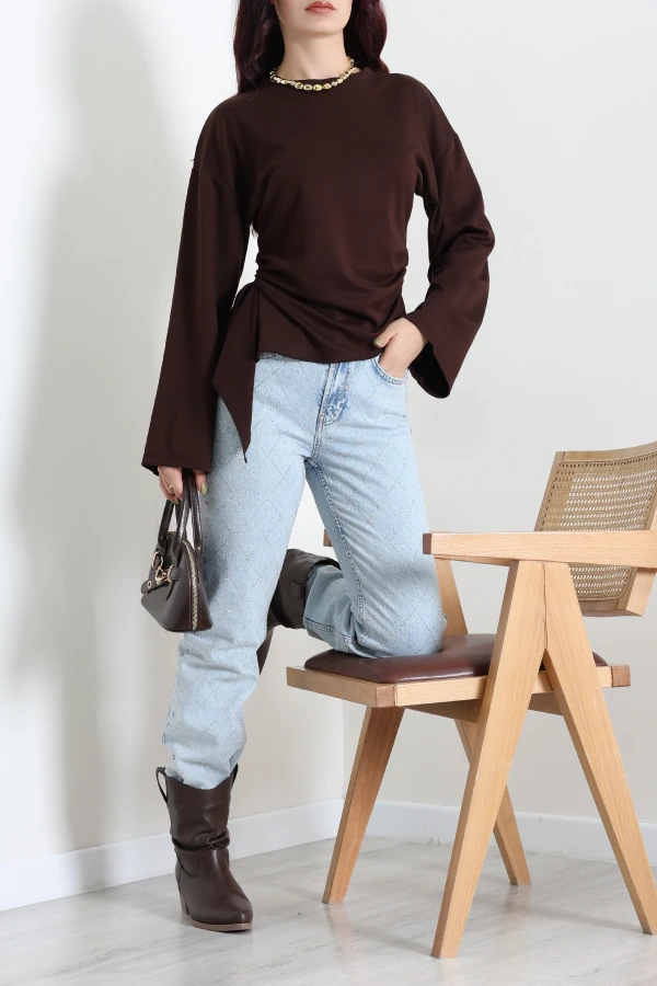 Kimono Kol Modal Bluz Acıkahve 3