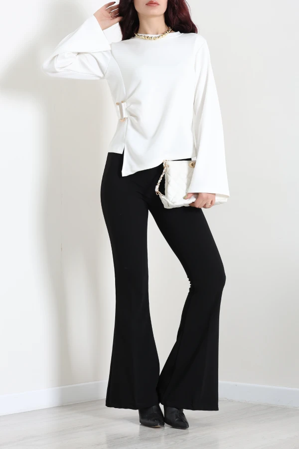 Asimetrik Kimono Kol Modal Bluz Ekru 2