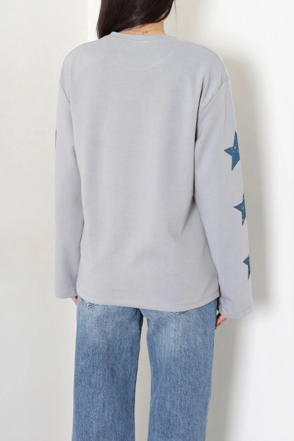 Kadın Dumangri 2 İplik Baskılı Bisiklet Yaka Sweatshirt 7