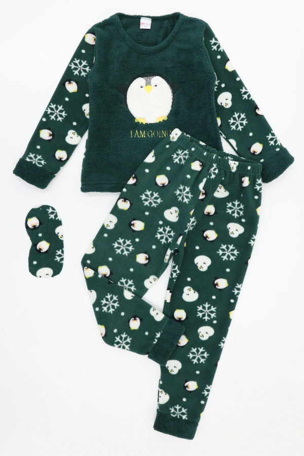 Çocuk Koyu Yeşil Welsoft Pijama Takımı Rahat Kalıp 4