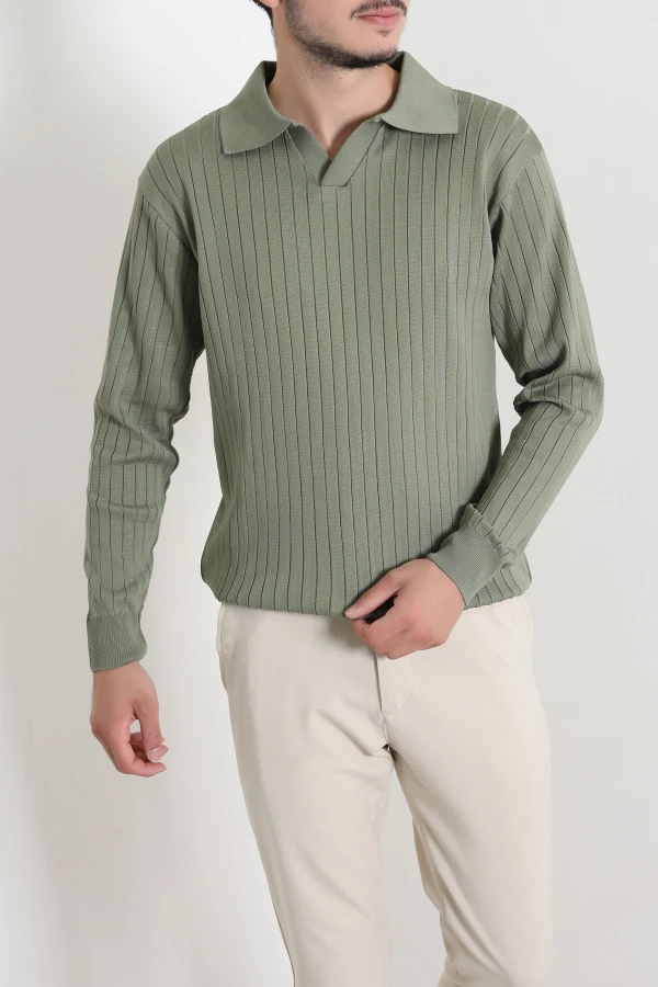 Polo Yaka Erkek Triko Sweat Haki 4