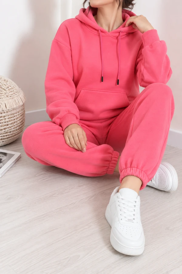 Kapşonlu 3 İplik Eşofman Takımı Neonpembe 2