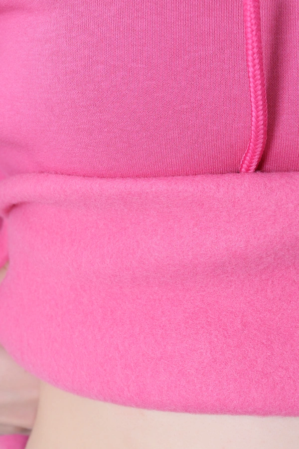 Kadın Pembe Üç İplik Kapüşonlu Nakışlı Sweat Tunik 7
