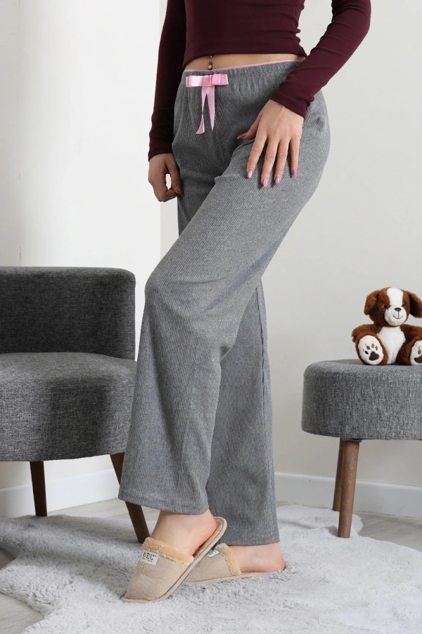 Kadın Füme Ribana Pijama Altı Rahat Kalıp Pamuklu 5
