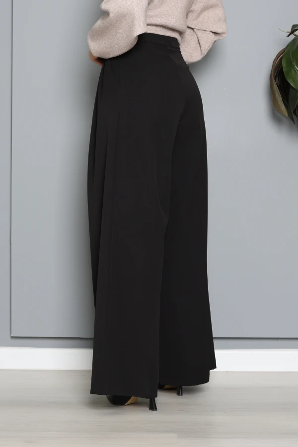 Kadın Siyah Çift Pilili Regular Fit Klasik Pantolon 7