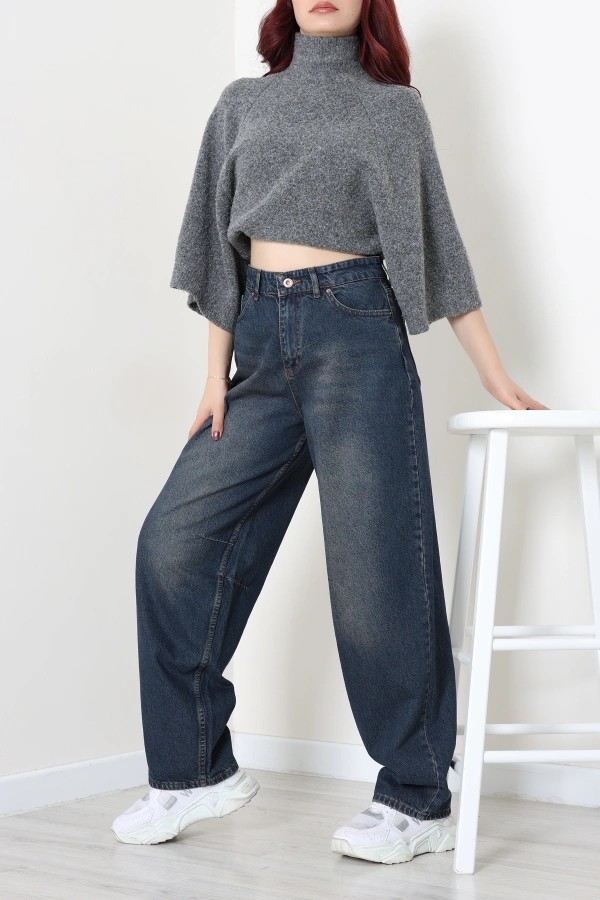 Kadın Kahverengi Baggy Fit Yüksek Bel Kot Pantolon 2