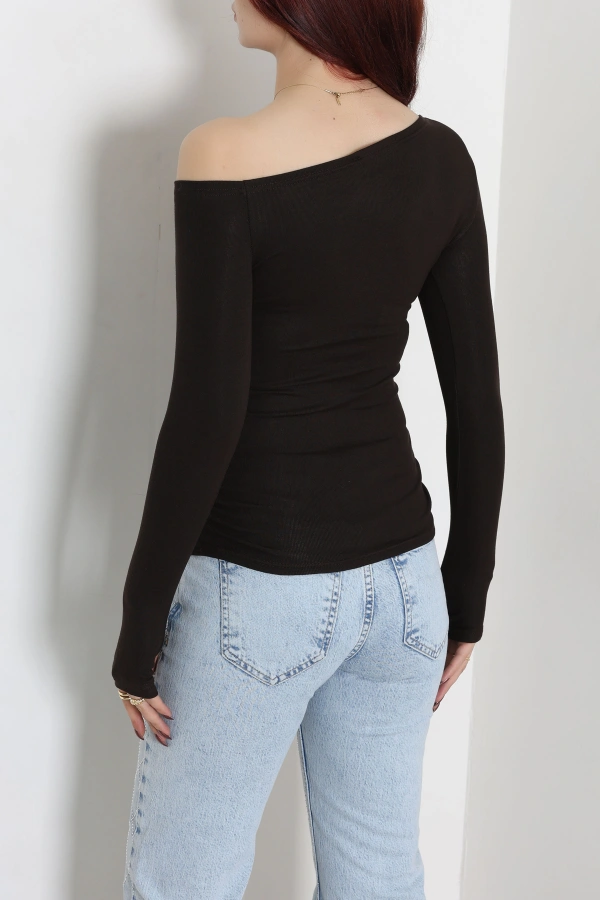 Kadın Acıkahve Omuz Açık Parmak Geçmeli Basic Body 8