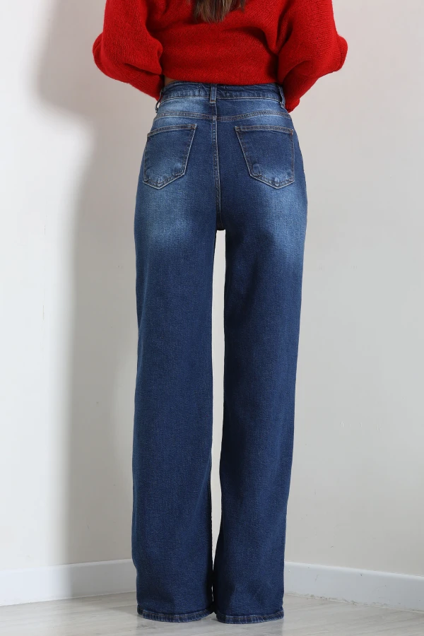 Kadın Mavi Yüksek Bel Wide Leg Bol Paça Kot Pantolon 7