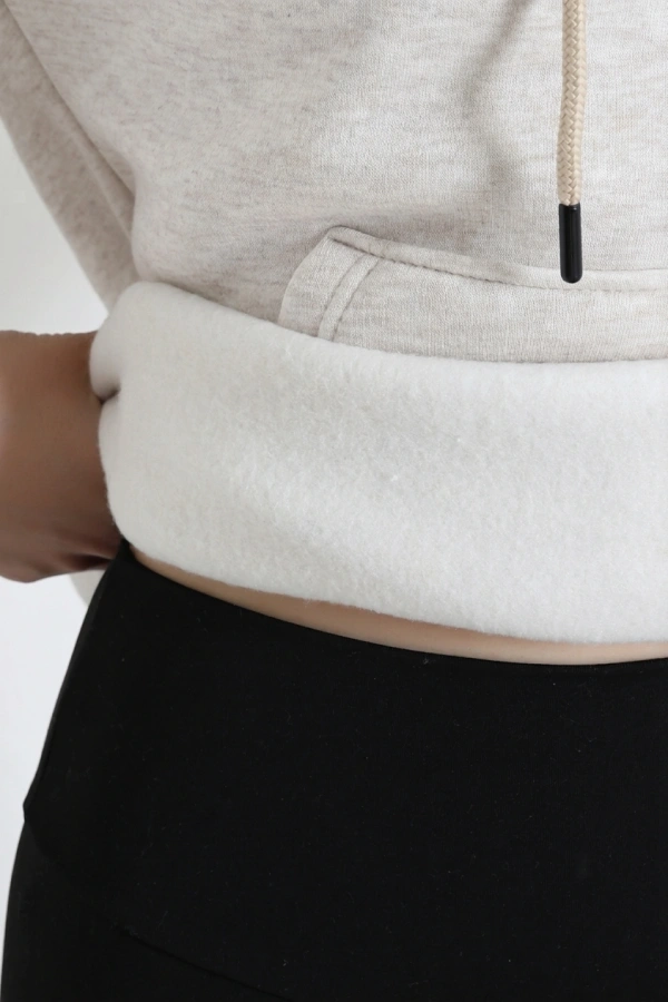 Kadın Bej Kapüşonlu Baskılı Oversize Sweat Tunik 7