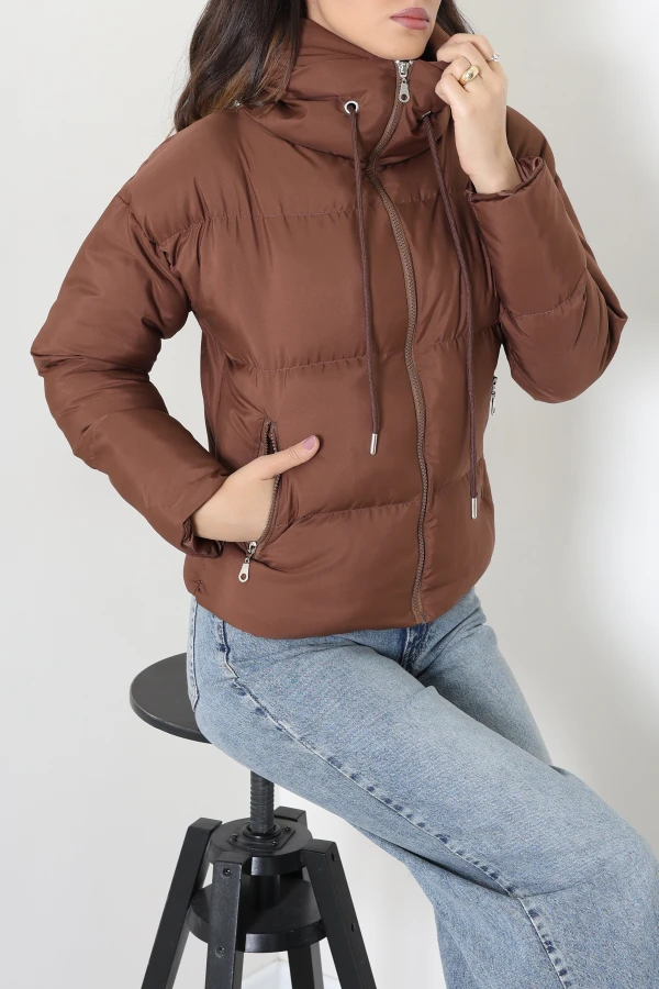 Kapşonlu Şişme Mont Acıkahve 5