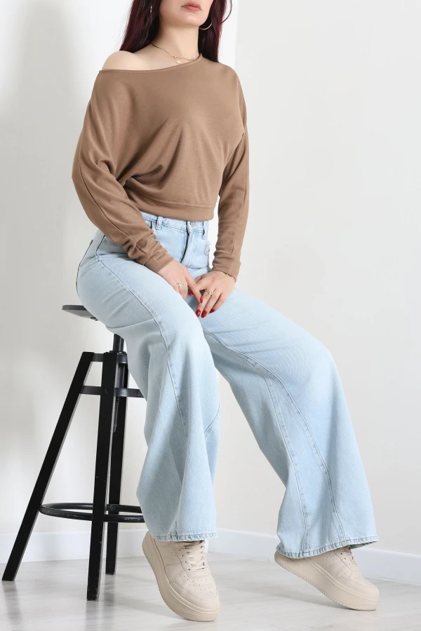 Modal Kumaş Kayık Yaka Bluz Kahve 2