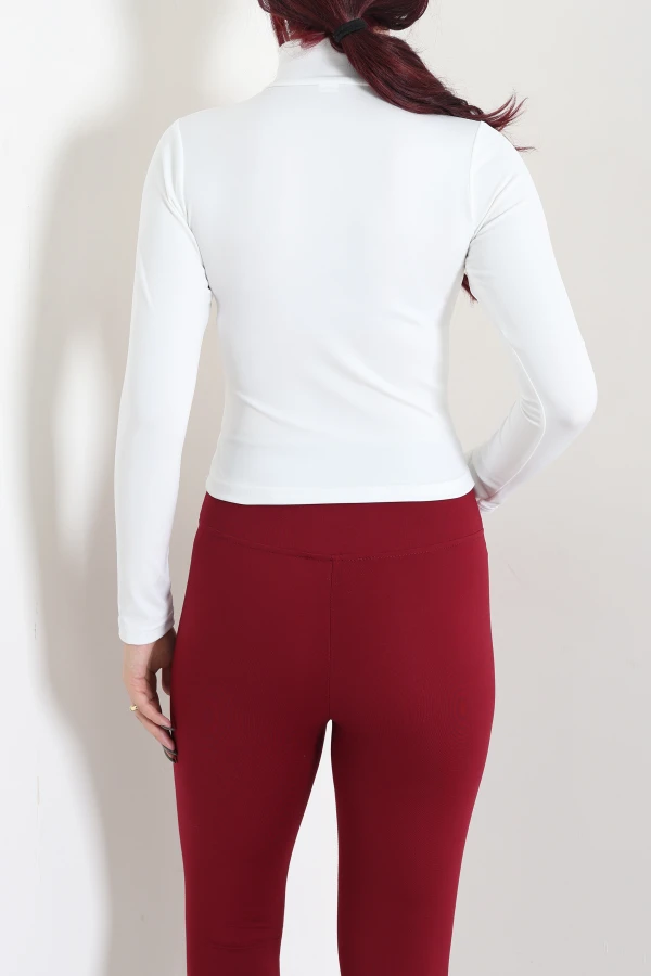 Kadın Ekru Dalgıç Kumaş Fermuarlı Basic Body 7
