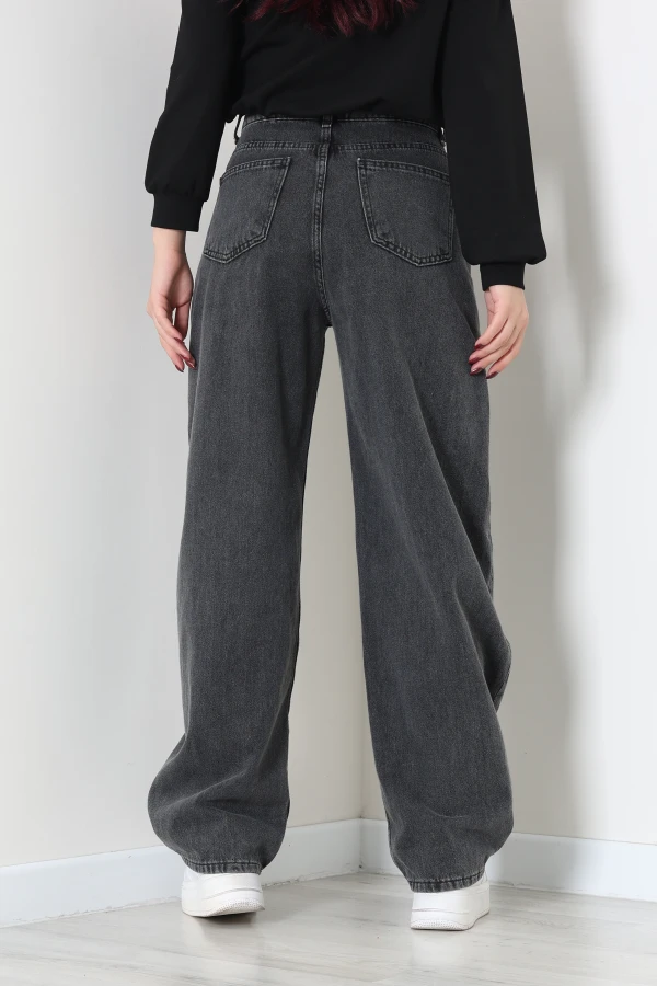 Kadın Füme Baggy Fit Yüksek Bel Wide Leg Kot Pantolon 7