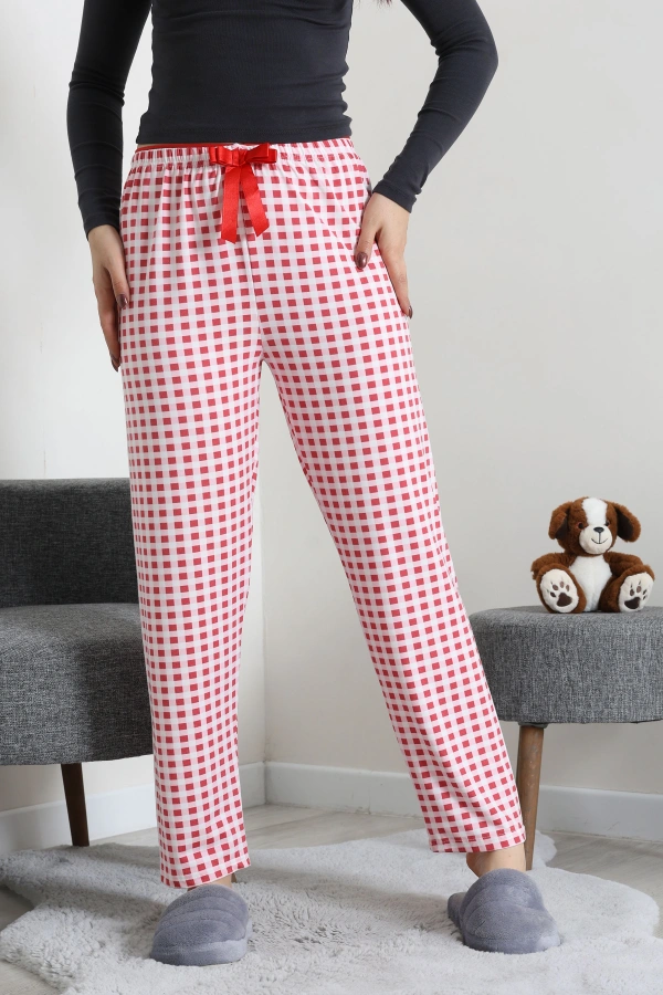 Kadın Pembe Havlu Kemerli Pijama Altı Rahat Kesim Pamuklu 2