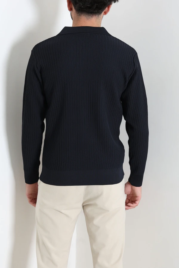 Fermuarlı Polo Yaka Erkek Triko Sweat Lacivert 8