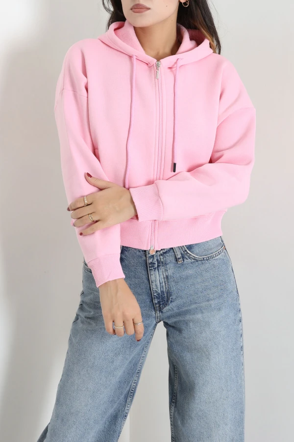 Kadın Pembe Oversize Fleto Cepli 3 İplik Kompakt Sweat 3