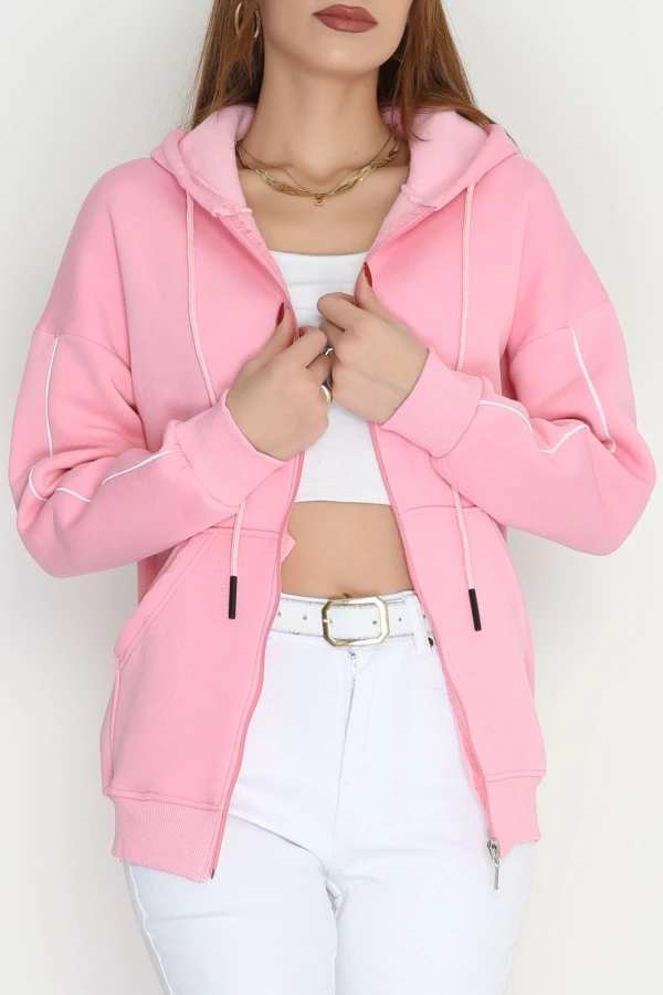 3 İplik Kompakt Oversize Biyeli Sweat Pembe