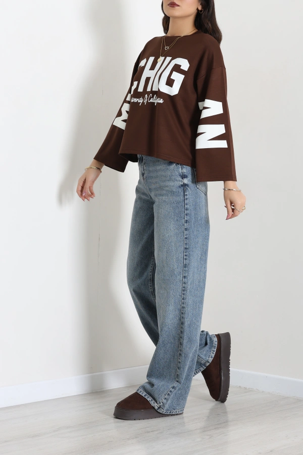 Baskılı Modal Sweat Kahve 6