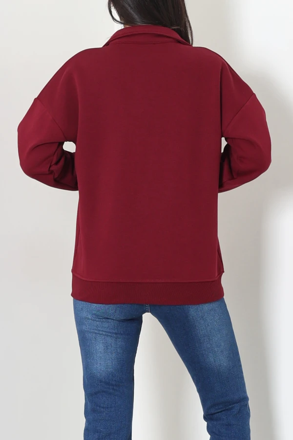 3 İplik Kompakt Oversize Biye Detaylı Sweat Bordo 8