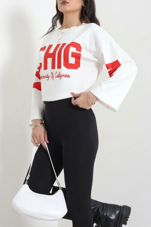 Baskılı Modal Sweat Ekru 5