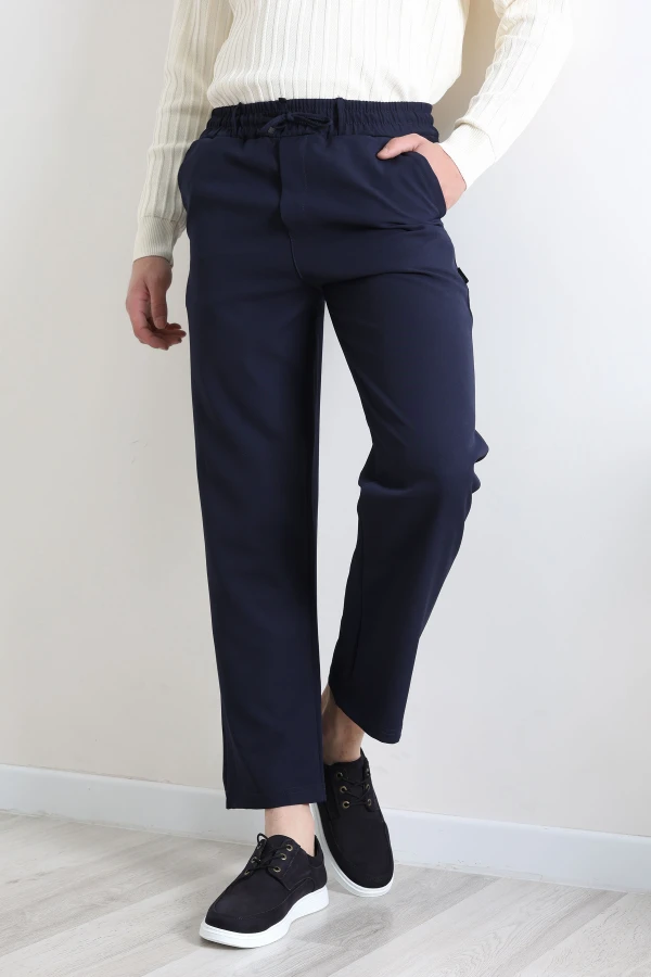 Erkek Lacivert Baggy Fit Bel Lastikli Rahat Kesim Pantolon