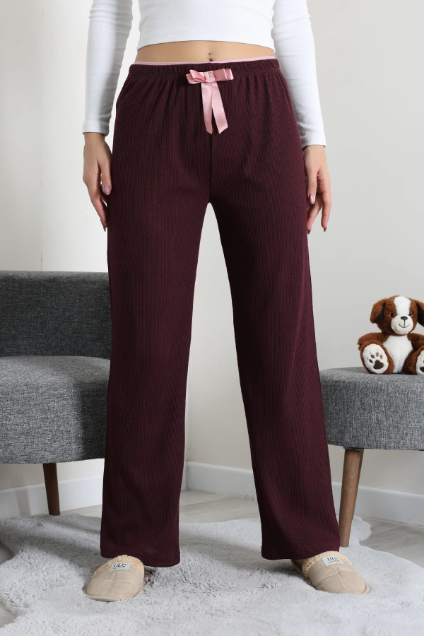 Kadın Mürdüm Ribana Pijama Altı Rahat Kalıp Pamuklu 2