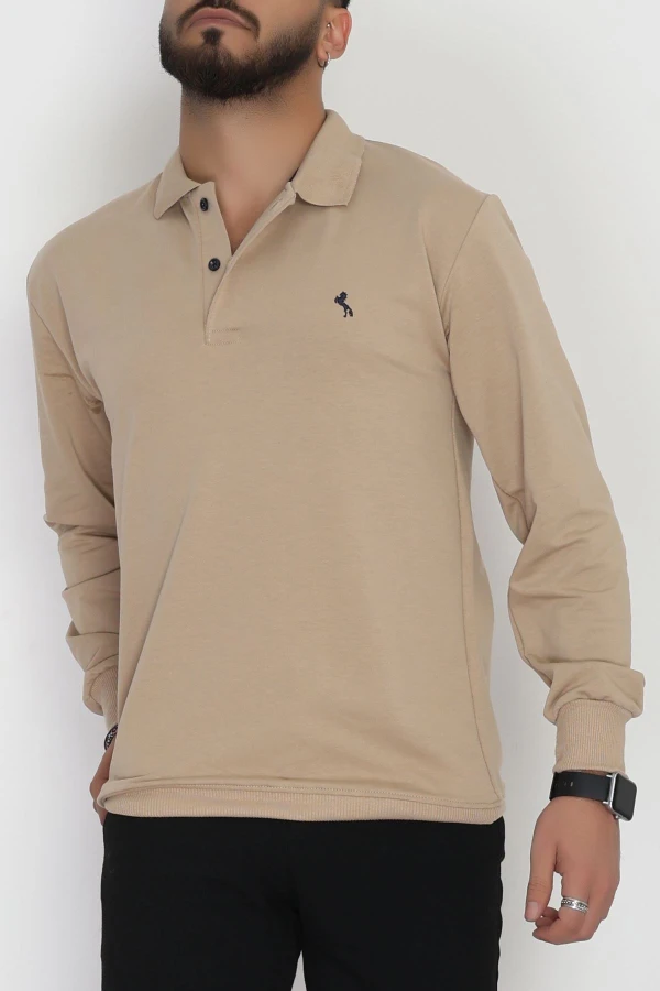 2 İplik Likralı Polo Yaka Erkek Sweat Sütlükahve 4