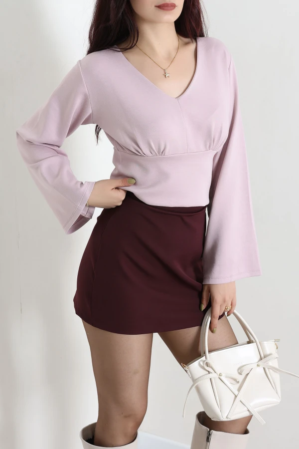 Belden Oturtmalı Kimono Kol Modal Bluz Pembe 5