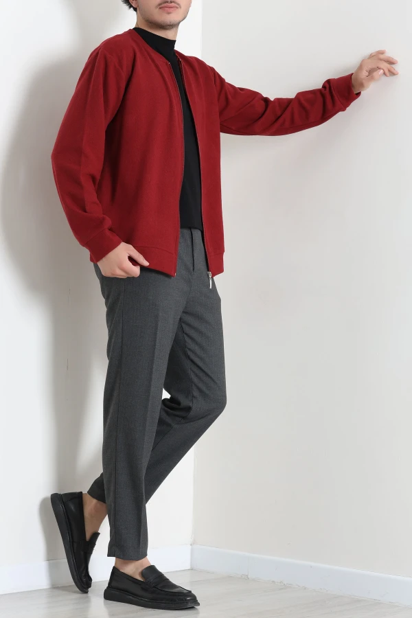 Fermuarlı Selanik Kumaş Erkek Sweat Bordo 4