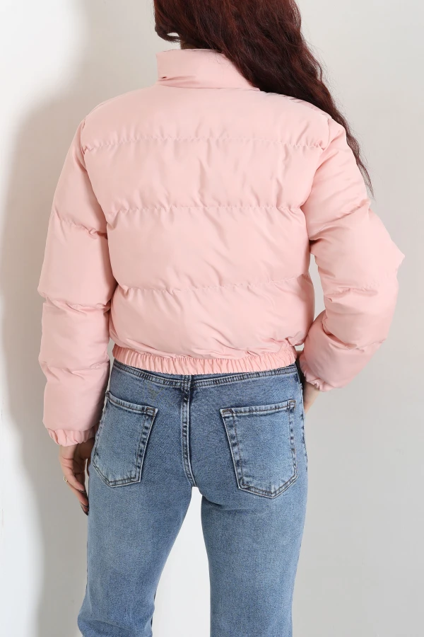 Beli Lastikli Şişme Mont Pudra 7