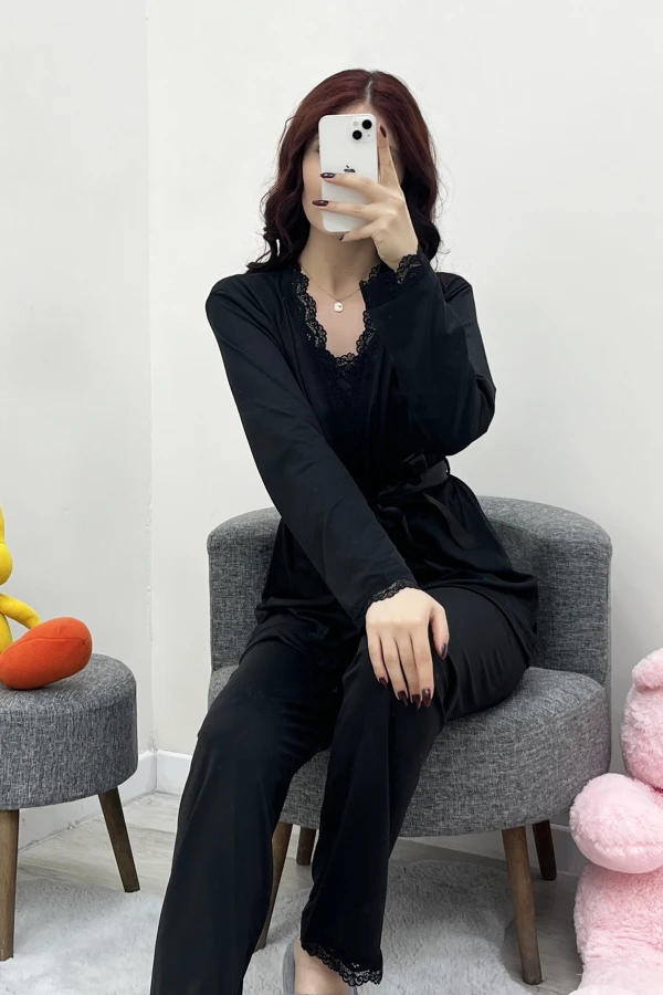 Milan Üçlü Pijama Seti Siyah 2