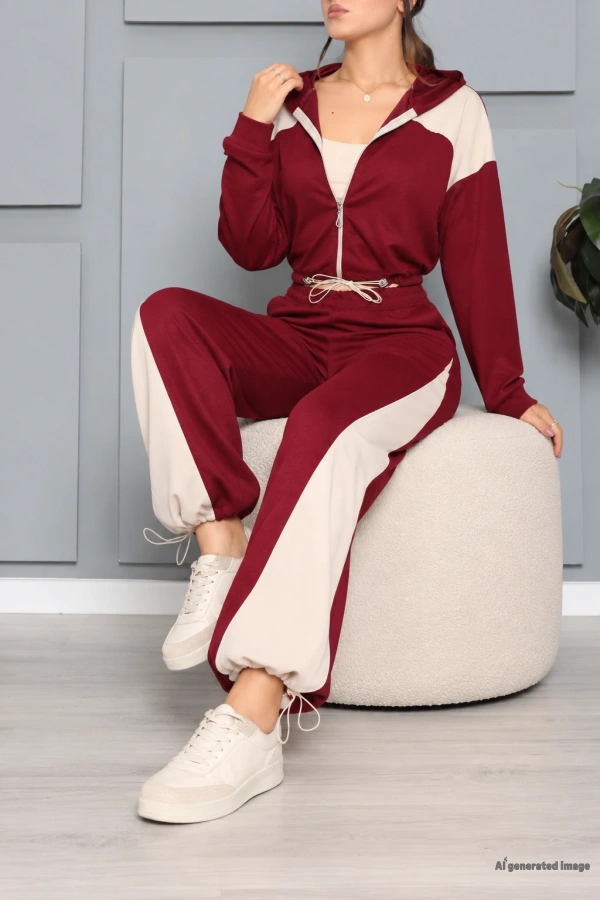 Garnili Dokuma Modal Eşofman Takımı Bordo