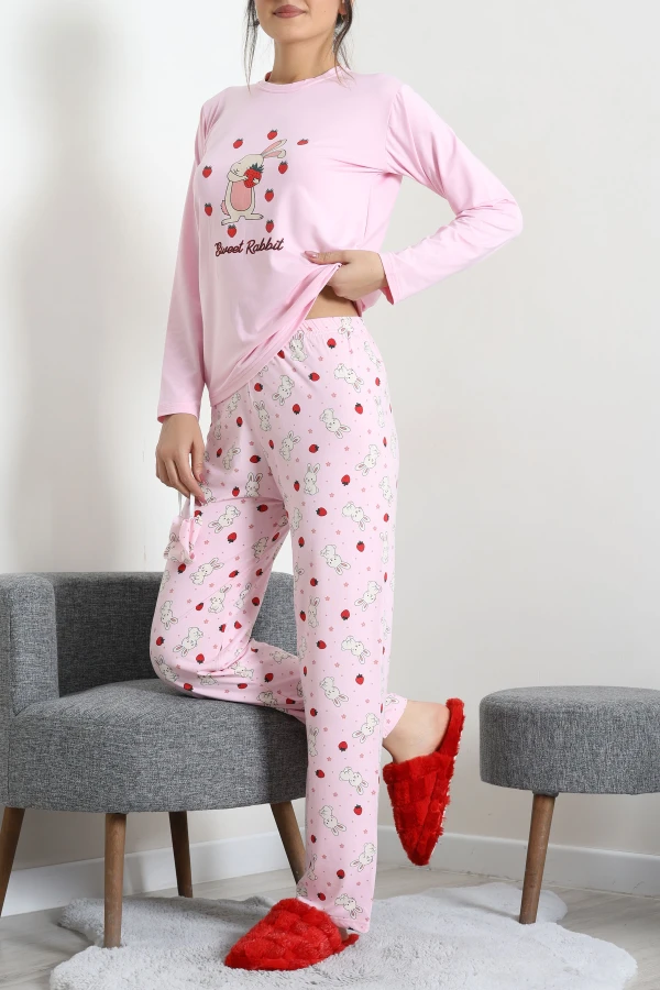 Kadın Pembe Pijama Takımı Rahat Kalıp Pamuklu İkili Takım 2
