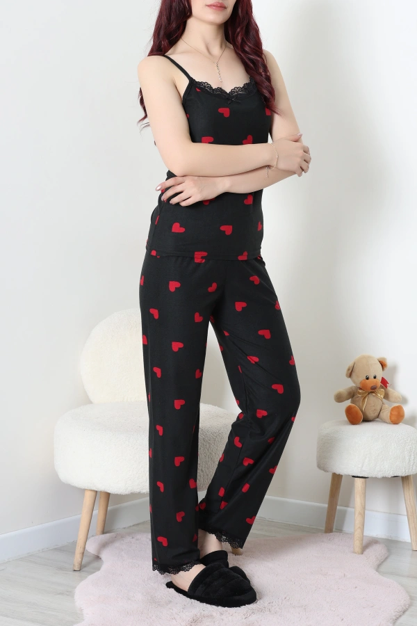Süet 3'Lü Pijama Set Siyahkırmızı 2