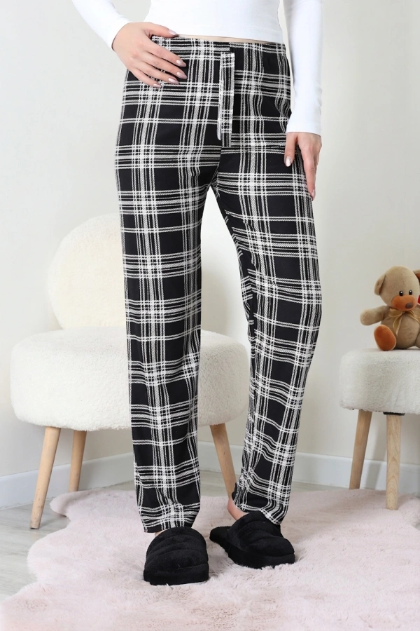 Desenli Süet Pijama Altı Siyahbeyaz