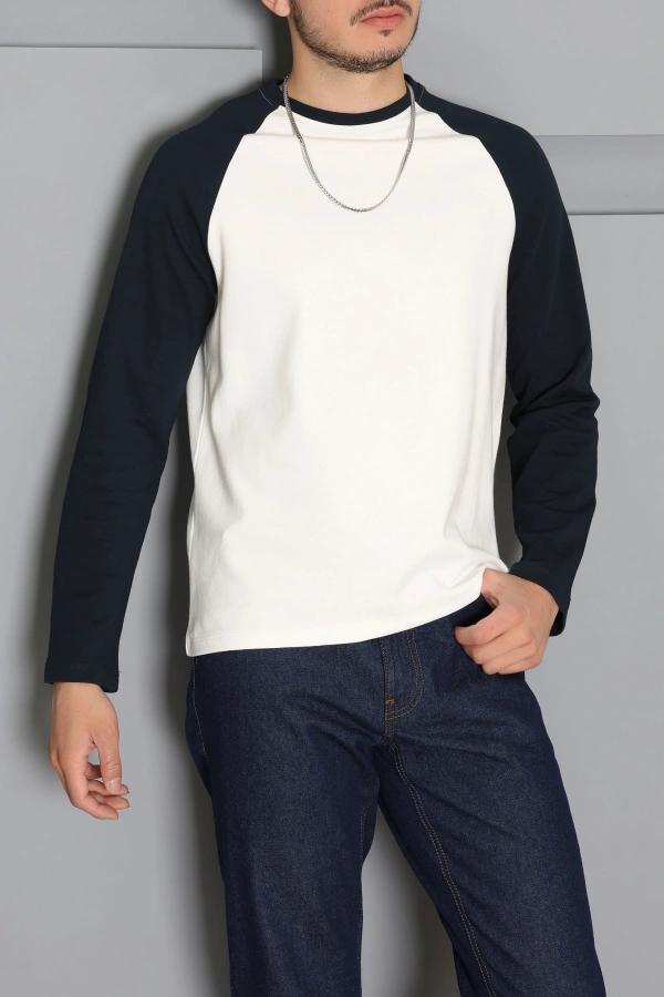 İnterlok Bisiklet Yaka Reglan Kol Erkek Sweatshirt Beyazlaci