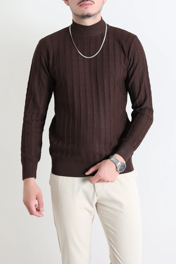 Yarım Balıkçı Yaka Erkek Triko Sweat Kahve 5