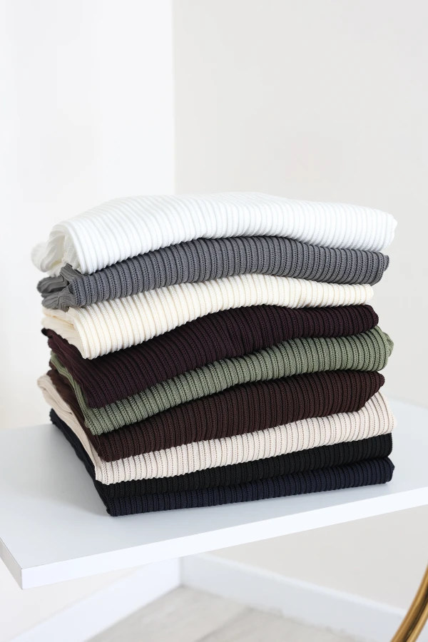 Fermuarlı Polo Yaka Erkek Triko Sweat Ekru 9