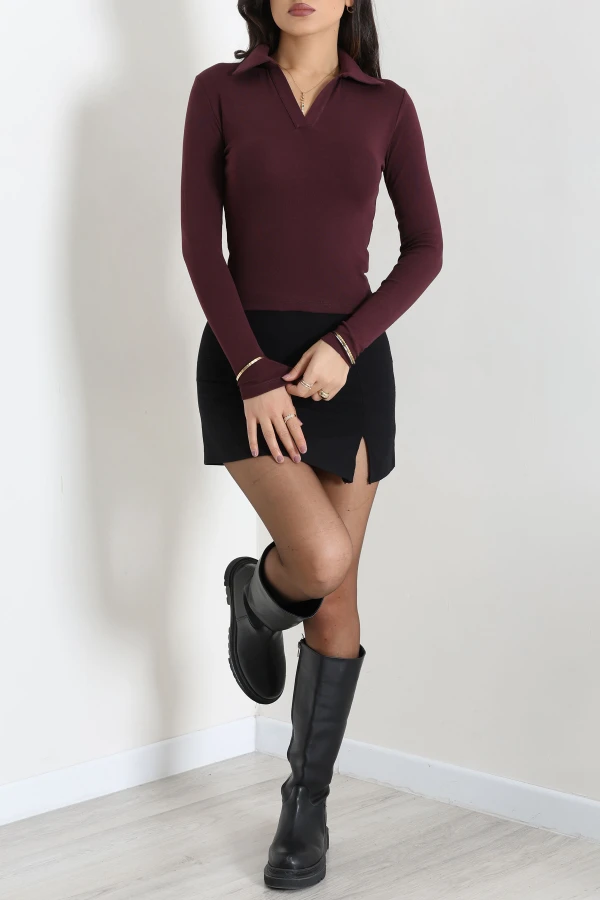 Ribana Kumaş Polo Yaka Body Mürdüm 2
