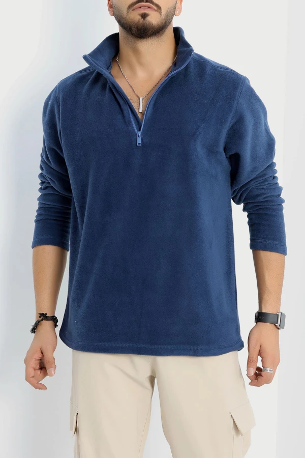 Yarım Fermuar Erkek Polar Sweat İndigo 7