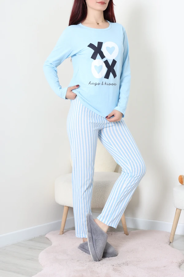 Süprem Baskılı Pijama Takımı Mavi 8