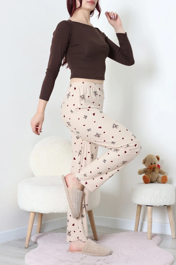 Desenli Süet Pijama Altı Bejayı 6