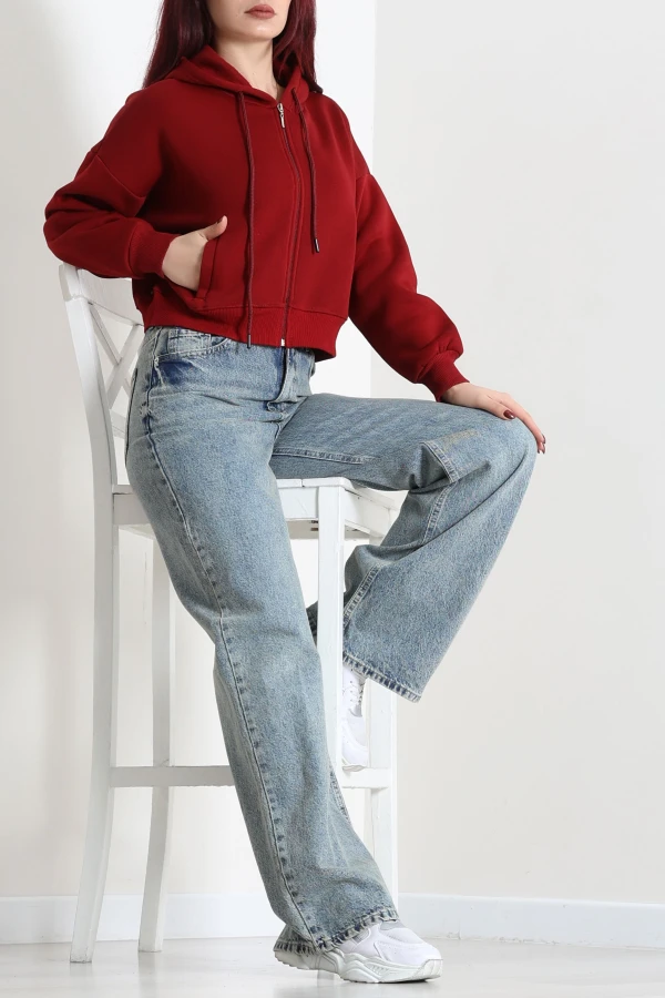 3 İplik Kompakt Oversize Fleto Cepli Sweat Bordo 6