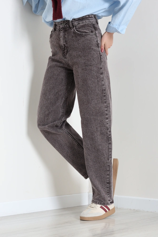 Kadın Açıkkahve Baggy Fit Yüksek Bel Kot Pantolon 5