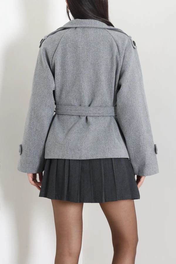 Kadın Gri Oversize Astarlı İthal Kaşe Kaban 7