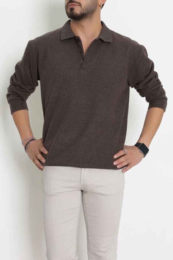 Polo Yaka Selanik Erkek Sweat Kahve 3